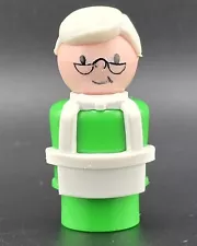 Vintage Fisher Price Little People Green Shopkeeper Grandpa/Man for Main Street