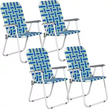 Set of 4 Folding Patio Lawn Chairs Webbed Folding Chairs for Beach Garden Blue