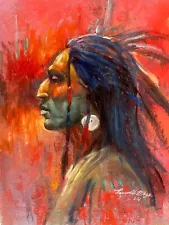 Original Oil painting Native American Indian Lakota Warrior WESTERN ART Terpning