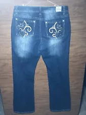 Love X Nation Pants Women 14 Blue Denim Jeans Cross Embroidered Bling