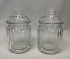 2 Small Ribbed Texture Apothecary Jars For Kitchen Bath Spices Salts Candies