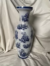 Beautiful Large Ceramic Blue Vase Approximately 24 Inches Tall By 7 Inches Wide