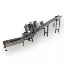 Used 8" wide Incline Belt Incline Conveyor w/ Bag Flattening