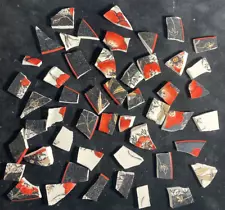 53 Pieces of Broken Dish Mosaic Tiles Black, Red, & White Free Ship