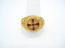 The Knights Templar Signet Ring Noble Collection 925 silver 24 karat gold Sz 14