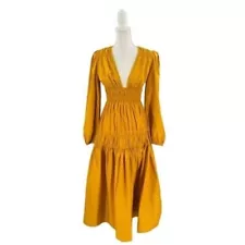 Petal & Pup NEW Dani Long Sleeve Cotton Maxi Dress in Mustard Yellow Size M