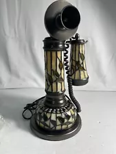 Vintage Tiffany Style Stained Glass Antique Phone Lamp Table Decor READ