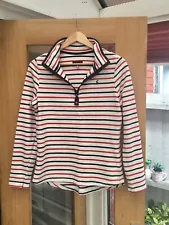 Joules Zip Neck Light Jersey Cotton Fairdale Sweatshirt Size 10 Navy Red Striped