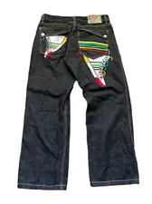Vintage COOGI Dark Denim Jeans 90s y2k Shoe Embroidered Grunge Baggy Men's 34/34