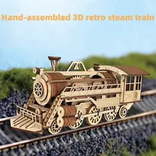 Handmade 3D Vintage Steam Train Model Assembly Kit - Glue-Free, Mechanical Drive