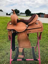 Youth kids Western Barrel Horse Starter Saddle With Suede Seat Free Shipping