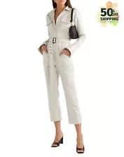 RRP€537 ORSEUND IRIS Gabardine Workwear Jumpsuit Size M White Belted Cropped