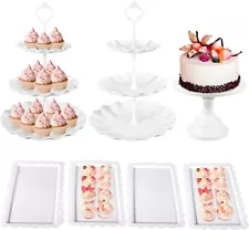 7 Pcs Dessert Table Stand Set 2 Pcs 3-Tier Plastic Cupcake Stands 1 Pc White