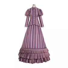 Victorian Women Strpied Dress Civil War Dress Reenactment Theater Costume Gown