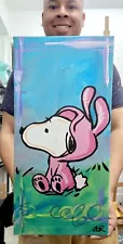 CORBELLIC ORIGINAL PAINTING 10X20 EASTER BUNNY SNOOPY LANDSCAPE CARTOON POP ART