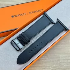 HERMES Apple Watch 45/44/42mm Black Leather Band Single Tour Excellent with Box