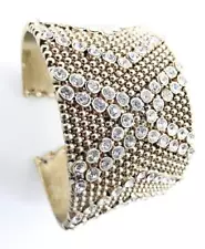 UNIQUE Chunky Rustic Gold Gothic Dots Texture Crystals Embedded Cuff Bracelet