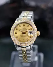 Lady's Rolex Datejust 6917 Gold-Steel Auto Watch Custom Diamond Dial & Bezel