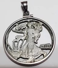 1942 Walking Liberty Silver Half Dollar Laser Cut with Silver Bezel