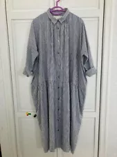 ICHI Antiquites Shirt Dress Long Dress Indigo-Dyed Fabric with Striped Pattern