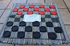 Cracker Barrel Giant Jumbo Large Checkers Game w/2 Sided Cloth Rug Playing Board