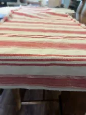 Beige & Soft Red striped ticking remnant APPX 30x13, AS IS Holes, Light Stains