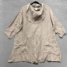 Match Point Blouse Womens L Beige Linen Oversized Tunic Minimal Lagenlook