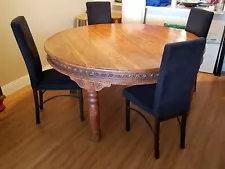 Rustic Custom Designed Solid Wood Round Indonesian Dining Table with 8 Chairs