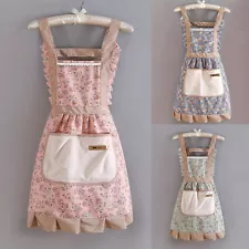 Pinafore Apron Dress for Women, Cute Floral Chef Aprons with Pockets for Cooking