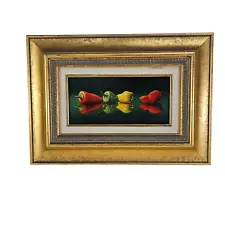 Vintage Still Life Pepper Hot Chilies Oil On Board Art Painting Framed Signed