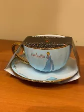 NIB Disney Princess Cinderella Teacup with Saucer New Design Gold Trim Baby Blue