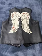 Authentic AMC Walking Dead Daryl Dixon Vest Bloody Angel Wings Leather Vest L