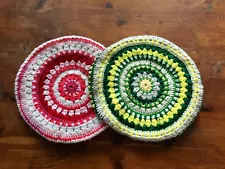 Crochet bar stool cover round cushion handmade crochet bright Retro choose