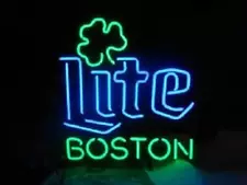 Miller Lite Boston Real Glass Neon Light Sign Beer Bar Home Decor Christmas Gift