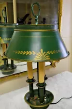 c. 1920 Antiqu French Bouillotte 3 Candle Light Table Lamp Tole Shade 23" Rare!