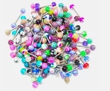 30 X Tongue Bars Surgical Steel Barbell Rings Mixed Ball Bar Piercing Jewellery