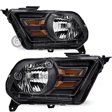 For 2010-2014 Ford Mustang Black Headlights Assembly Amber Corner Headlamps Pair