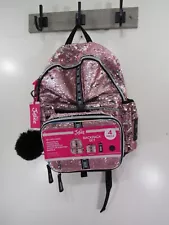 New Justice Backpack 4 Piece Set Backpack Lunch Bag Water Bottle Pom Pom Pink