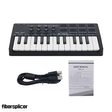 Black MIDI Keyboard Controller 25 Key with RGB Backlit Drum Pads for Arrangement