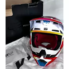 Fox Youth V1 Motocross Helmet Red White YM Box & Dust Bag Included Very Clean