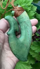 HUGE NATHAN JERRY RARE RAUKARAKA POUNAMU GREENSTONE JADE MAORI HEI MATAU HOOK