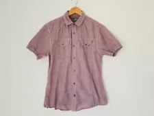 ❤️ Size M RED HERRING purple/red 100% Cotton button up short sleeves shirt 1166