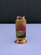 Vintage Green Standing Evans Lighter w Painted Cherry? Tree Beautiful 3D Image