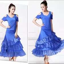 Lady Dance Skirt Modern Waltz Dancewear Ballroom Ruffle Swing Elegant Party Blue