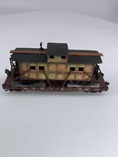 Ho Scale Weathered Flat Car with Dummy Locomotive, Heavily Rusty & Weathered