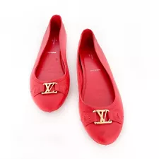 Louis Vuitton LV Ballet Flat EU 38.5 US 8.5 Red Leather Moccasin Logo Loafer