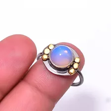 Natural Opal -Ethiopia Black And Gold Plated 925 Sterling Silver Ring s.8 R45