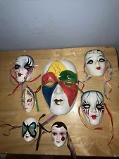 Lot Of 8 Mardi Gras Hand Painted Ceramic Face Masks Multicolor