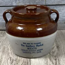 Red Wing ? Stoneware Advertising Bean Pot Crock Sanitary Market Lakota, No. Dak