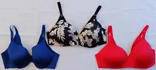 Soma 40B Vanishing Back Side Smoothing Bra Lot Bundle Of 3 Red Blue Black White